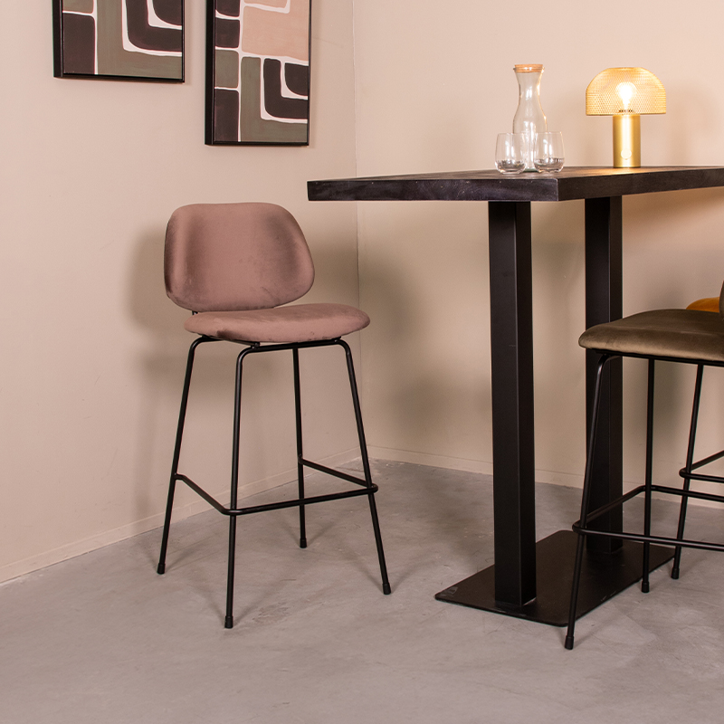 Tabouret de bar I_Bello - Hoog - Taupe - Marron - Velours - Sans accoudoir - Rurale - LABEL51