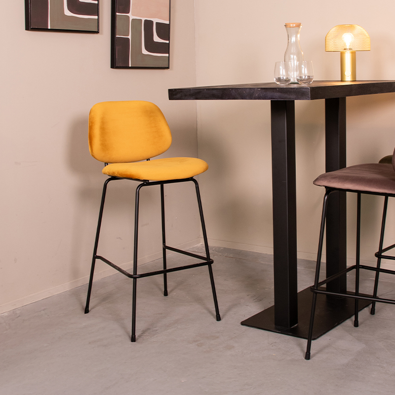 Tabouret de bar I_Bello - Hoog - Ocre - Jaune - Velours - Sans accoudoir - LABEL51