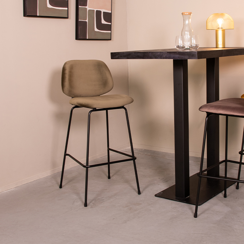 Tabouret de bar I_Bello - Hoog - Hunter - Vert - Velours - Sans accoudoir - Industriel - LABEL51