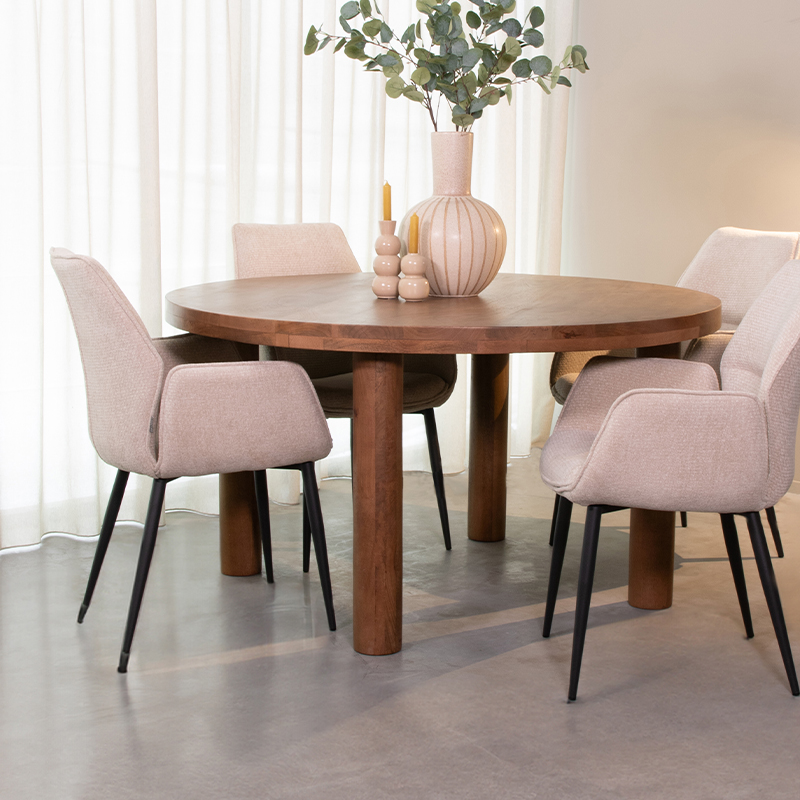 Table à manger I_Elly - Ronde - Nature Smooth - Marron - Bois de mangue - Rurale - LABEL51