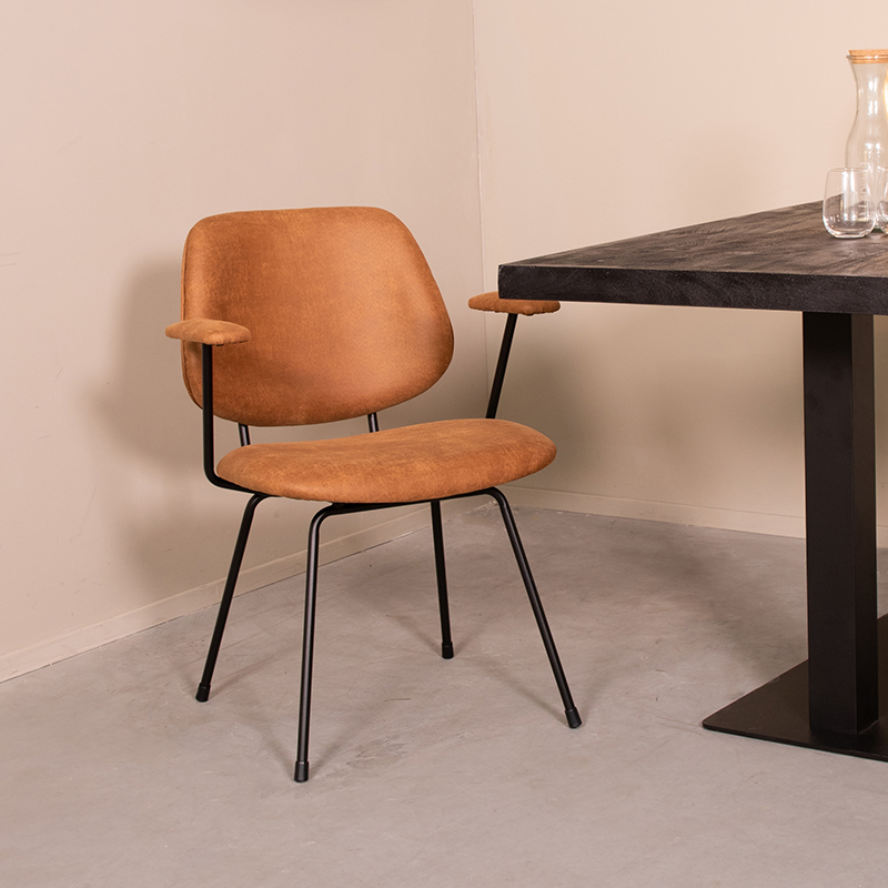 Chaise de salle à manger I_Rivano - Cognac - Marron - Micro Suede - Sans accoudoir - Moderne - LABEL51