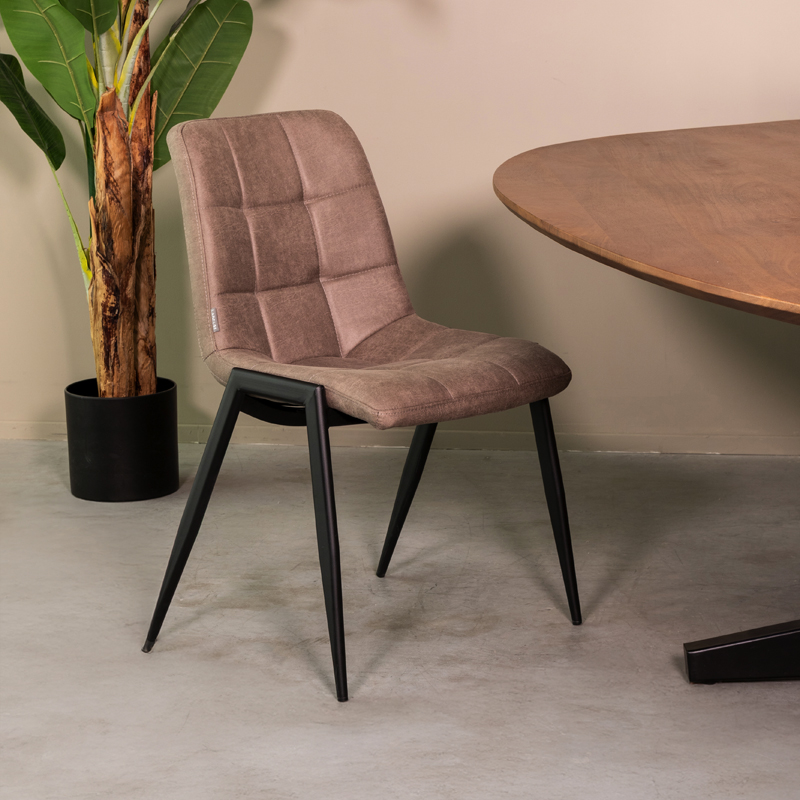 Chaise de salle à manger I_Noor - Taupe - Marron - Micro Suede - Sans accoudoir - Moderne - LABEL51